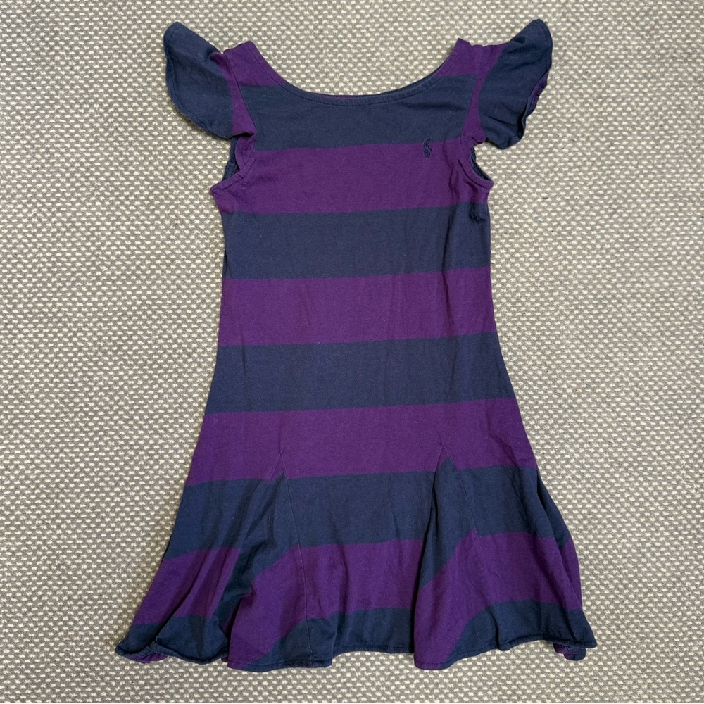 Ralph Lauren Blue and Purple Pleated Sundress with Flutter Sleeves